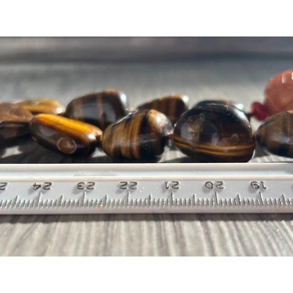 Vintage Sterling Silver Tiger’s Eye Necklace Hand Knotted Shou Bead 17" Chinese - Picture 16 of 16